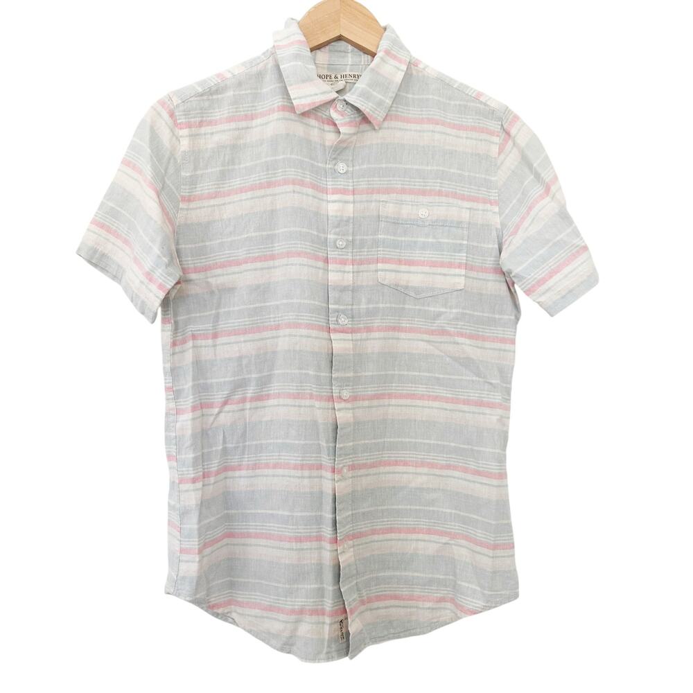 Hope & Henry Pink Blue Linen Organic Cotton Button Down Sz XL